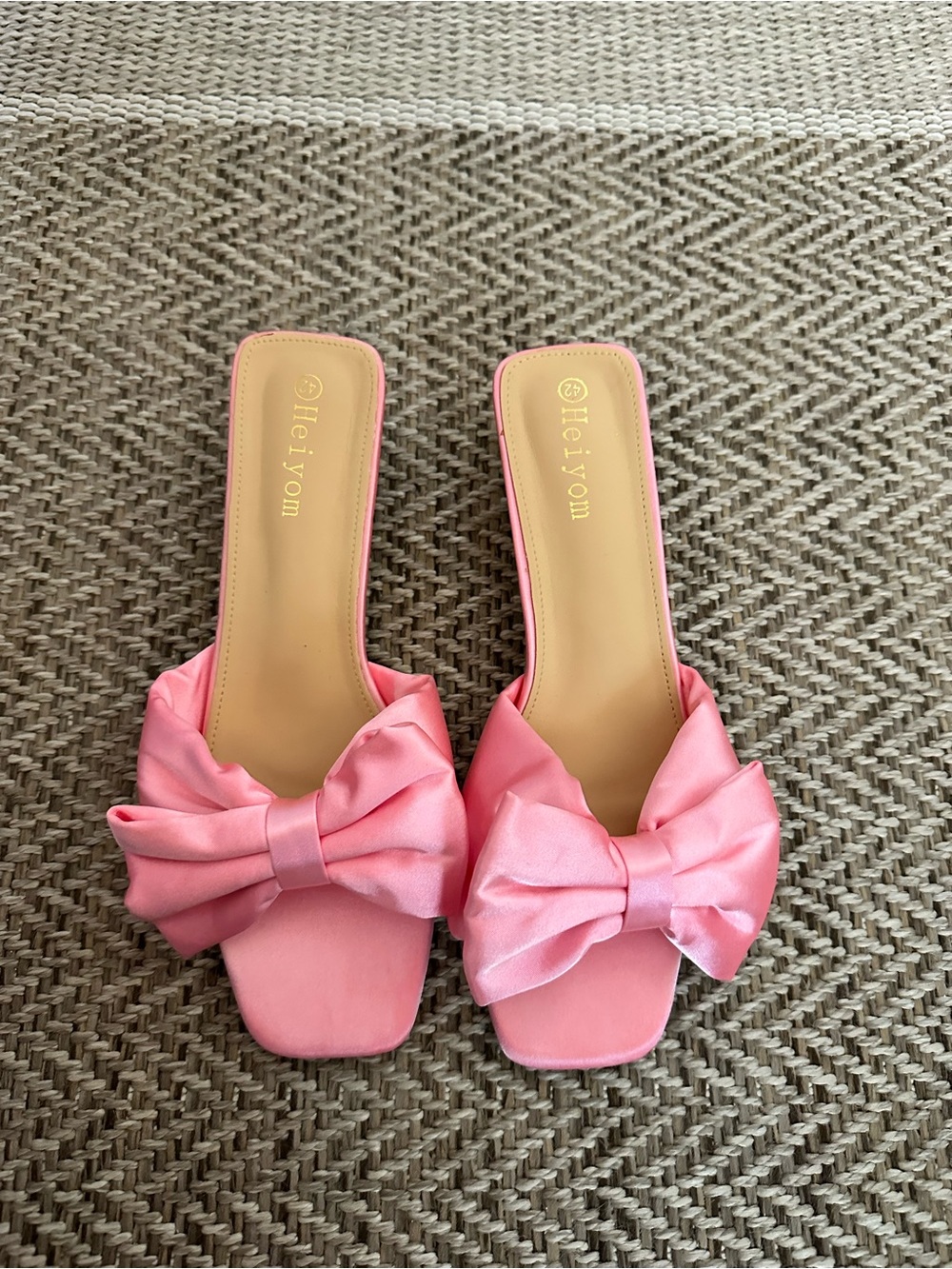 Amazon Pink Bow Slide Heeled Sandals for Women